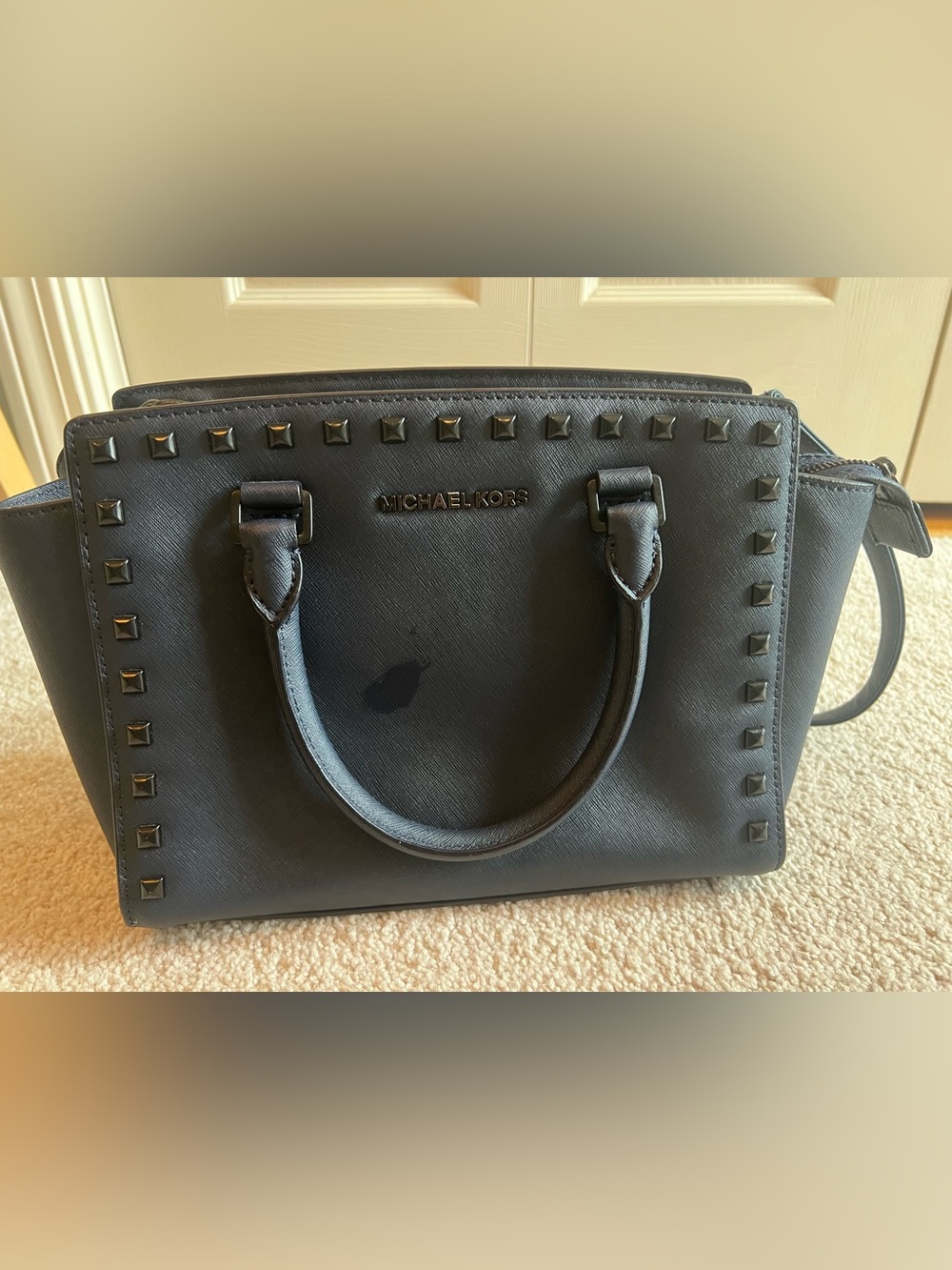 Michael Kors Navy Studded Satchel